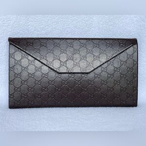 GUCCI Brown Leather GG Monogram Collapsible Sunglasses Case